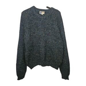 Vintage 80s Womens Chunky Knit Sweater Made In Hong Kong Navy Large Pullover
